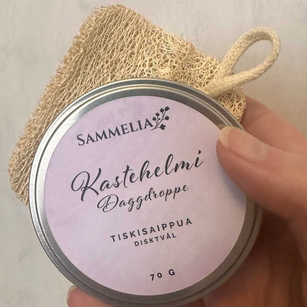 Sammelia Kastehelmi Tiskisaippua ja luffa pesusienikurkku